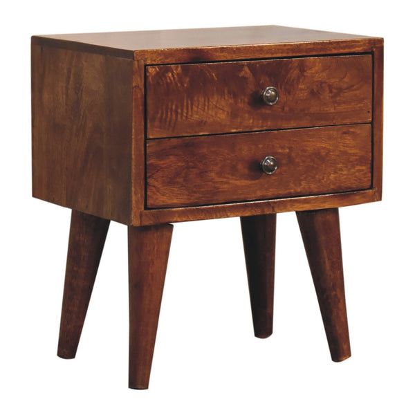 English Elm Mini Chestnut Modern Bedside - Solid Wood Compact Nightstand, Timeless Chestnut Finish, Sleek Lines, Versatile Storage for Cozy Bedrooms (17.72x13.78x13.78) B182P166603