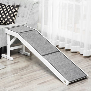 English Elm Pawhut Solid Pine Pet Ramp with Grip Carpet and Rest Platform for Bed or Sofa W2225P166448