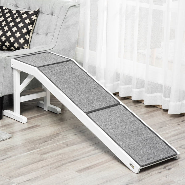 English Elm Pawhut Solid Pine Pet Ramp with Grip Carpet and Rest Platform for Bed or Sofa W2225P166448