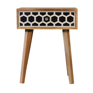 English Elm Bone Inlay Tapered Nightstand Oak with 1 Drawer and Nordic Legs — Solid Wood, Clean Lines, Cozy Chic B182P166557