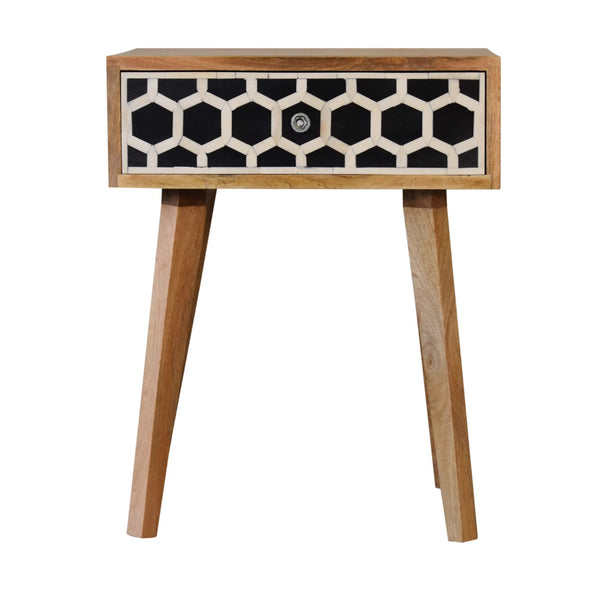 English Elm Bone Inlay Tapered Nightstand Oak with 1 Drawer and Nordic Legs — Solid Wood, Clean Lines, Cozy Chic B182P166557