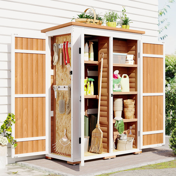 English Elm TOPMAX Outdoor 5.5ft Wood Storage Shed Cabinet with Waterproof Asphalt Roof, Lockable Doors, Sturdy Natural SP100016AAL