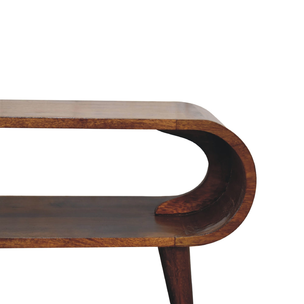 English Elm Solid Wood Amaya Mango Coffee Table with Open Storage, Nordic Legs, Chestnut Grain, Kid-Friendly Design B182P280782