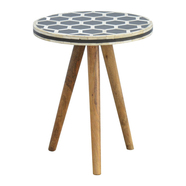 English Elm Solid Bone Inlay Tripod Stool - 100% Mango Wood Accent Table, Beige & White, Sustainable Decor B182P234165
