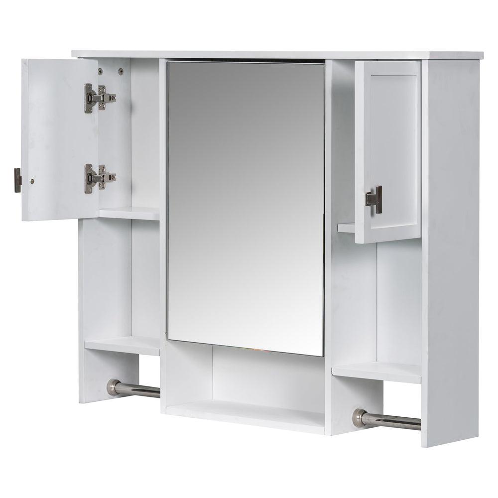 English Elm 35'' Modern Wall-Mounted Medicine Cabinet with Mirror, Ample Storage, Adjustable Shelves & Towel Bar White WF317173AAK
