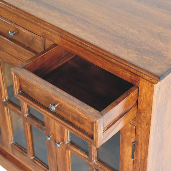 English Elm Large Glazed Sideboard Chestnut Solid Wood 68.9" x 18.9" x 39.4" – Timeless, Functional, Contemporary Storage B182P166690