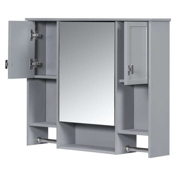 English Elm 35'' Modern Wall-Mounted Medicine Cabinet with Mirror, Ample Storage, Adjustable Shelves & Towel Bar Grey WF317173AAE