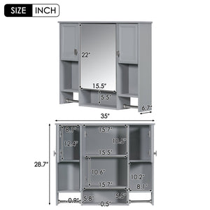 English Elm 35'' Modern Wall-Mounted Medicine Cabinet with Mirror, Ample Storage, Adjustable Shelves & Towel Bar Grey WF317173AAE