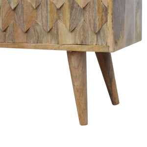 English Elm Pineapple Carve Oak Media Console with Rattan Accent, 1 Open Slot, Sliding Drawer, Nordic Legs B182P166493