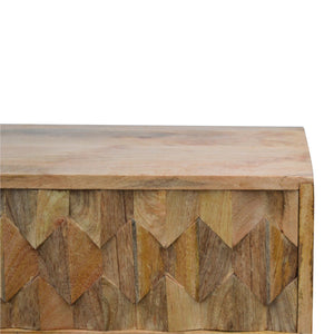 English Elm Pineapple Carve Oak Media Console with Rattan Accent, 1 Open Slot, Sliding Drawer, Nordic Legs B182P166493