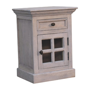 English Elm Glazed Solid Wood Bedside in Stone White — Timeless Elegance, Clean Lines, Functional Storage, 21.65x17.72x27.56 B182P166694