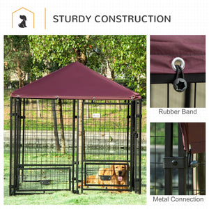 English Elm Pawhut Walk-in Steel Dog Kennel Outdoor with Canopy and Rotating Bowl Holders W2225P166430