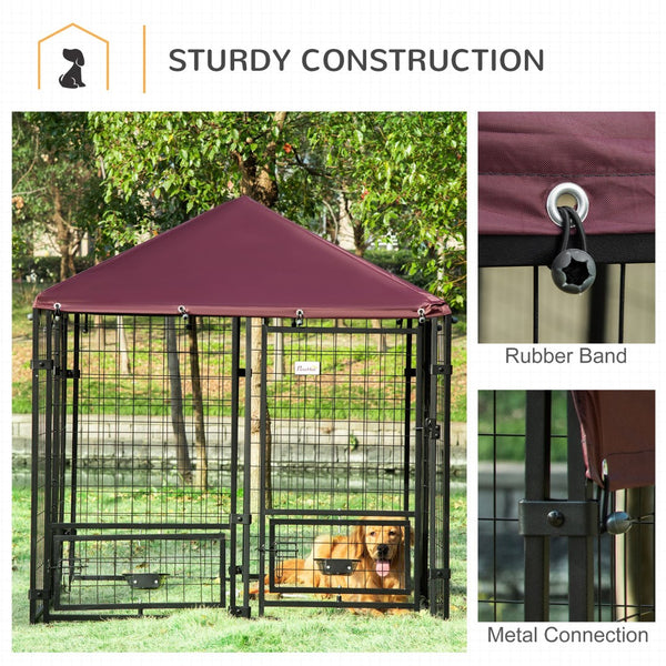 English Elm Pawhut Walk-in Steel Dog Kennel Outdoor with Canopy and Rotating Bowl Holders W2225P166430