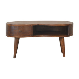 English Elm Chestnut Wave Coffee Table With Nordic Legs - Stylish 1-Drawer & Open Storage For Modern Living B182P166539