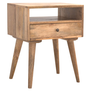 English Elm Modern Nightstand Solid Wood Oak Finish with Open Slot & Drawer, Nordic Legs, Compact Chic Design B182P166481