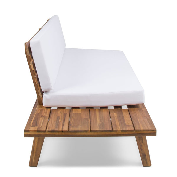 English Elm Hillcrest Solid Acacia Corner Sofa with Built-in Side Table for Outdoor Living 61288.00SBWHI-L-R-TSET