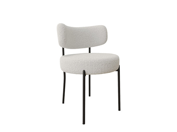 English Elm 51.2'' Dining Table Set With Black Metal Legs - Modern Glass Top & 4 Plush White Teddy Velvet Chairs W2189S00265