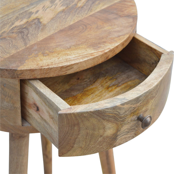 English Elm Nordic Circular Bedside Table Oak - 1-Drawer Solid Wood Nightstand, Minimalist Modern Design B182P166492
