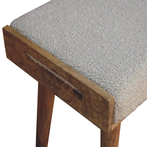 English Elm Boucle Tray-Style Footstool with Nordic Oak Legs, Cream Bouclé Upholstery, Cozy Modern Accent B182P166682