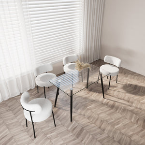 English Elm 51" Modern Minimalist Glass Dining Table for 4-6 — 8mm Tempered Top, Black Metal Legs, Easy Clean W2189P255605