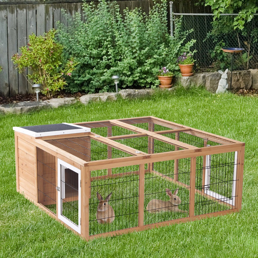 English Elm Pawhut Fir Wood Rabbit Hutch Outdoor Indoor Small Animal Cage with Ventilated Run W2225P166457
