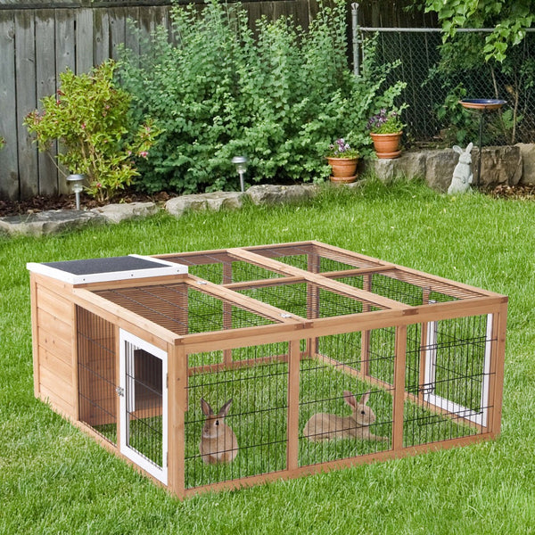 English Elm Pawhut Fir Wood Rabbit Hutch Outdoor Indoor Small Animal Cage with Ventilated Run W2225P166457