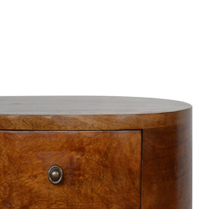 English Elm Chestnut Rounded Bedside Table With 2 Spacious Drawers For Stylish Bedroom Storage & Decor B182P166519