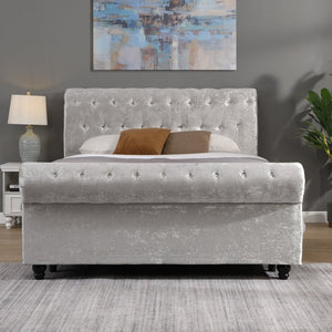 English Elm Hartfried Queen Upholstered Storage Bed with Hydraulic Lift, Velvet Tufted Headboard, Silver Finish W2297S00002