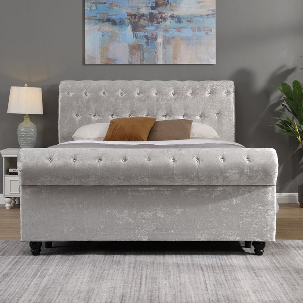 English Elm Hartfried Queen Upholstered Storage Bed with Hydraulic Lift, Velvet Tufted Headboard, Silver Finish W2297S00002