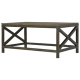 English Elm Industrial Cross Metal Coffee Table