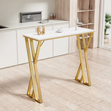 Hearth and Haven 47" Modern High White Bar Table with Golden Double Pedestal WF322495AAG