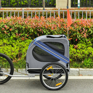 English Elm Aosom Pet Bike Trailer with Steel Frame, Quick-Release Wheels, Mesh Ventilation & Safety Flag Blue W2225P166452