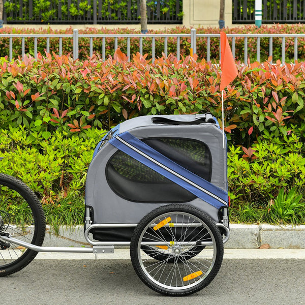 English Elm Aosom Pet Bike Trailer with Steel Frame, Quick-Release Wheels, Mesh Ventilation & Safety Flag Blue W2225P166452