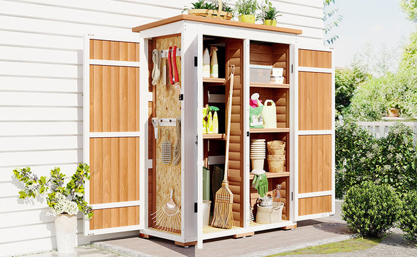 English Elm TOPMAX Outdoor 5.5ft Wood Storage Shed Cabinet with Waterproof Asphalt Roof, Lockable Doors, Sturdy Natural SP100016AAL