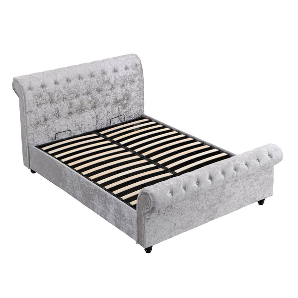 English Elm Hartfried Queen Upholstered Storage Bed with Hydraulic Lift, Velvet Tufted Headboard, Silver Finish W2297S00002