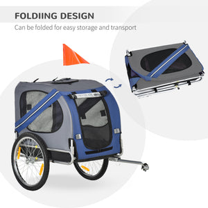 English Elm Aosom Pet Bike Trailer with Steel Frame, Quick-Release Wheels, Mesh Ventilation & Safety Flag Blue W2225P166452