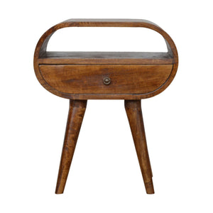 English Elm Chestnut Circular Open Bedside Table With 1 Drawer - Stylish Solid Wood Design For Modern Spaces B182P166514