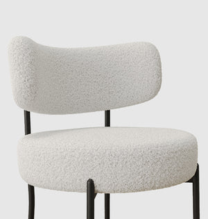 English Elm 51.2'' Dining Table Set With Black Metal Legs - Modern Glass Top & 4 Plush White Teddy Velvet Chairs W2189S00265