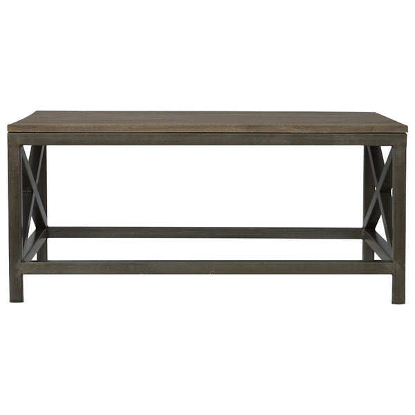 English Elm Industrial Round Butler Tray Table — Timeless wood & metal accent table, versatile stylish side table for living spaces Pewter B182P166600