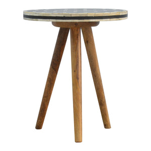 English Elm Solid Bone Inlay Tripod Stool - 100% Mango Wood Accent Table, Beige & White, Sustainable Decor B182P234165