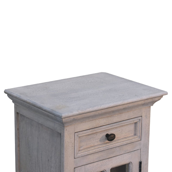 English Elm Glazed Solid Wood Bedside in Stone White — Timeless Elegance, Clean Lines, Functional Storage, 21.65x17.72x27.56 B182P166694