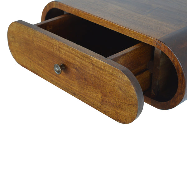 English Elm Wall-Mounted Chestnut Round Bedside Table with 1 Drawer, Solid Wood Floating Nightstand, 20.9x15.8x9.1" B182P166534