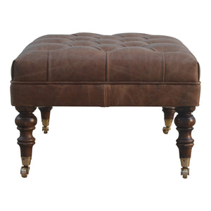 English Elm Solid Leopard Velvet Tray Footstool with 100% Mango Wood Frame, Nordic Legs, Modern Upholstery Brown B182P202520