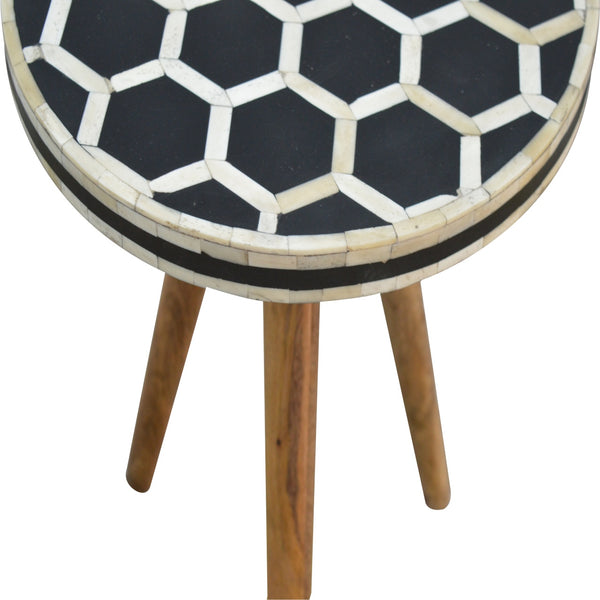 English Elm Solid Bone Inlay Tripod Stool - 100% Mango Wood Accent Table, Beige & White, Sustainable Decor B182P234165