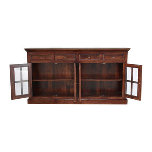 English Elm Solid Wood Large Cherry Glazed Sideboard With 4 Drawers & 2 Doors - Elegant Storage Solution, Chestnut Finish B182P280788-GIGA