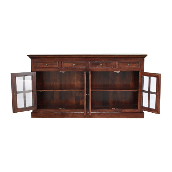 English Elm Solid Wood Large Cherry Glazed Sideboard With 4 Drawers & 2 Doors - Elegant Storage Solution, Chestnut Finish B182P280788-GIGA