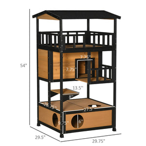 English Elm Pawhut Fir Wood Multi-level Feral Cat Shelter with Condo Asphalt Roof Play Platform W2225P166439