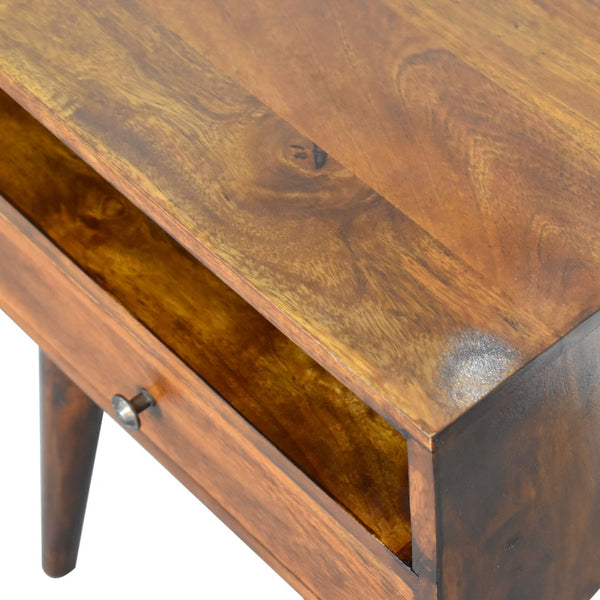 English Elm Modern Chestnut Solid Wood Bedside Nightstand with 1 Drawer & Open Slot, Nordic Legs, Elegant Accent B182P166567