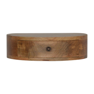 English Elm Wall-Mounted Rounded Nightstand Oak — Solid Wood 1-Drawer Floating Nightstand, Modern Minimalist Design B182P166531