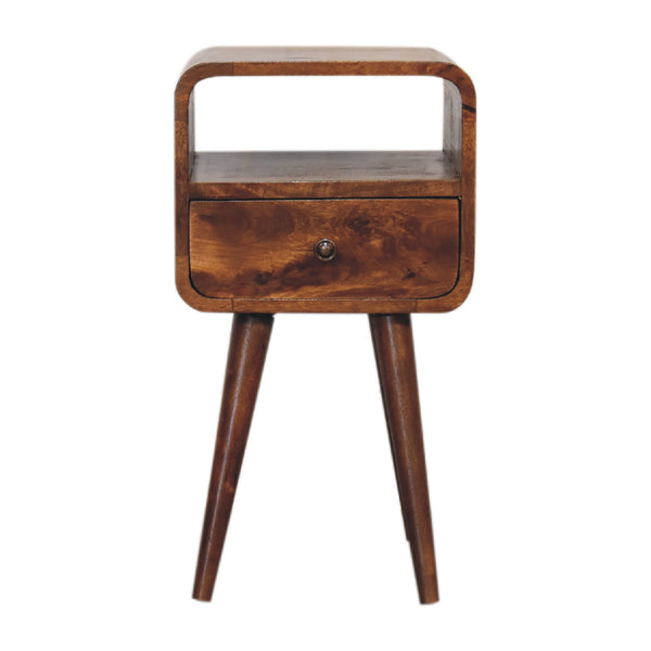 English Elm Mini Chestnut Curve Open Bedside Table With Drawer - Compact Solid Wood Design For Stylish Storage B182P166577